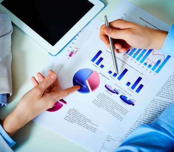 Close-up of female and male hands pointing at business document while discussing it