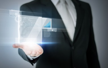 business and finances - businessman hand showing raising chart on virtual screen